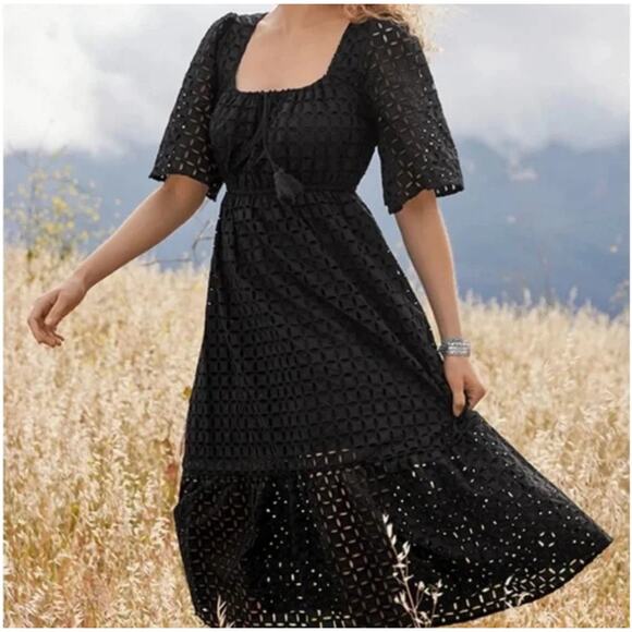 NWT! Johnny Was Misty Eyelet Midi Dress in Black - Size Small (MSRP $388) - Picture 1 of 14